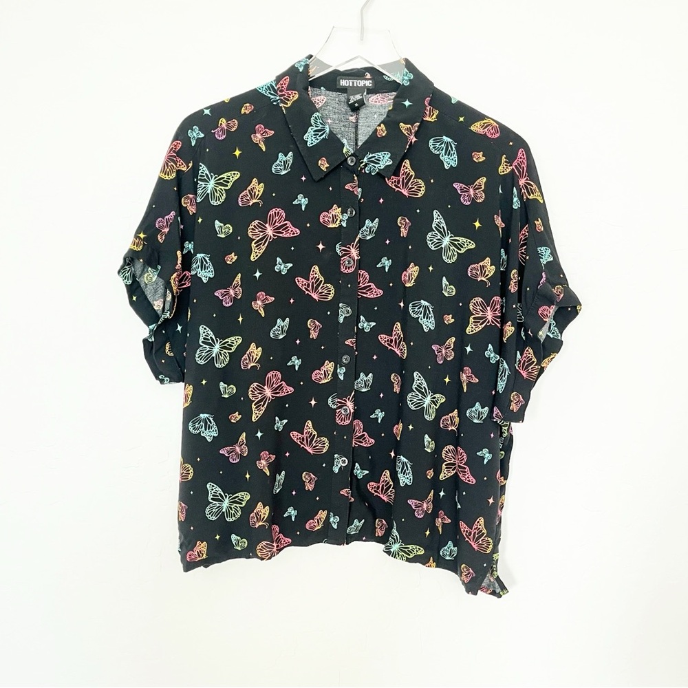 Hot Topic Butterfly Print Button-Up Shirt Black XL - Picture 3 of 10